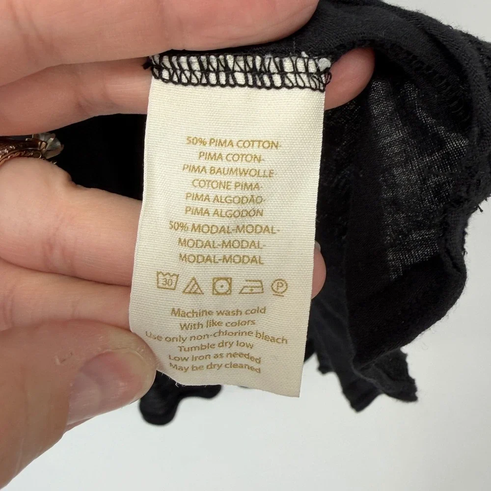 We The Free Free People Black Pima Cotton Modal High Low Peplum Top Size‎ M